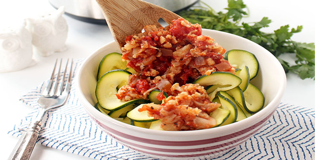 Crockpot Cauliflower Bolognese with Zucchini Noodles