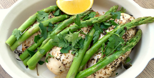 Slow Cooked Lemon And Herb Chicken With Asparagus