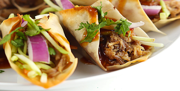 Sweet And Saucy Slow Cooker Hawaiian BBQ Wonton Tacos