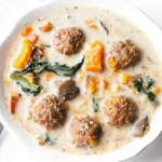 Slow Cooker Meatballs, Sweet Potato And Kale Soup