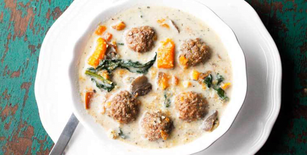 Slow Cooker Meatballs, Sweet Potato And Kale Soup