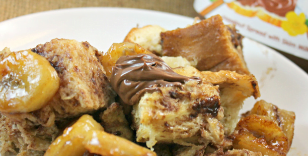 Slow Cooker Nutella French Toast Casserole with Caramelized Bananas