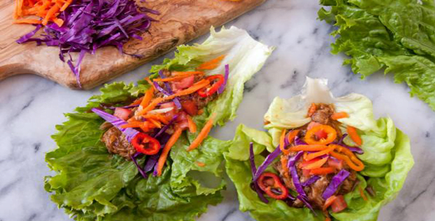 Slow Cooker Pasilla Pulled Pork Lettuce Wraps