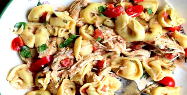 Slow Cooker Creamy Basil Chicken And Tortellini